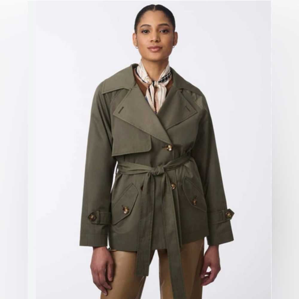 Bernardo Olive Khaki Short Belted Fall Trench Coat NWT Size XL